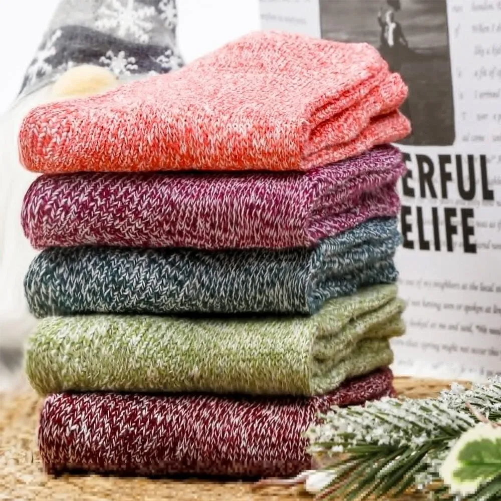 1 Pair Thick Knit Vintage Winter Warm Cozy Crew Socks for Women