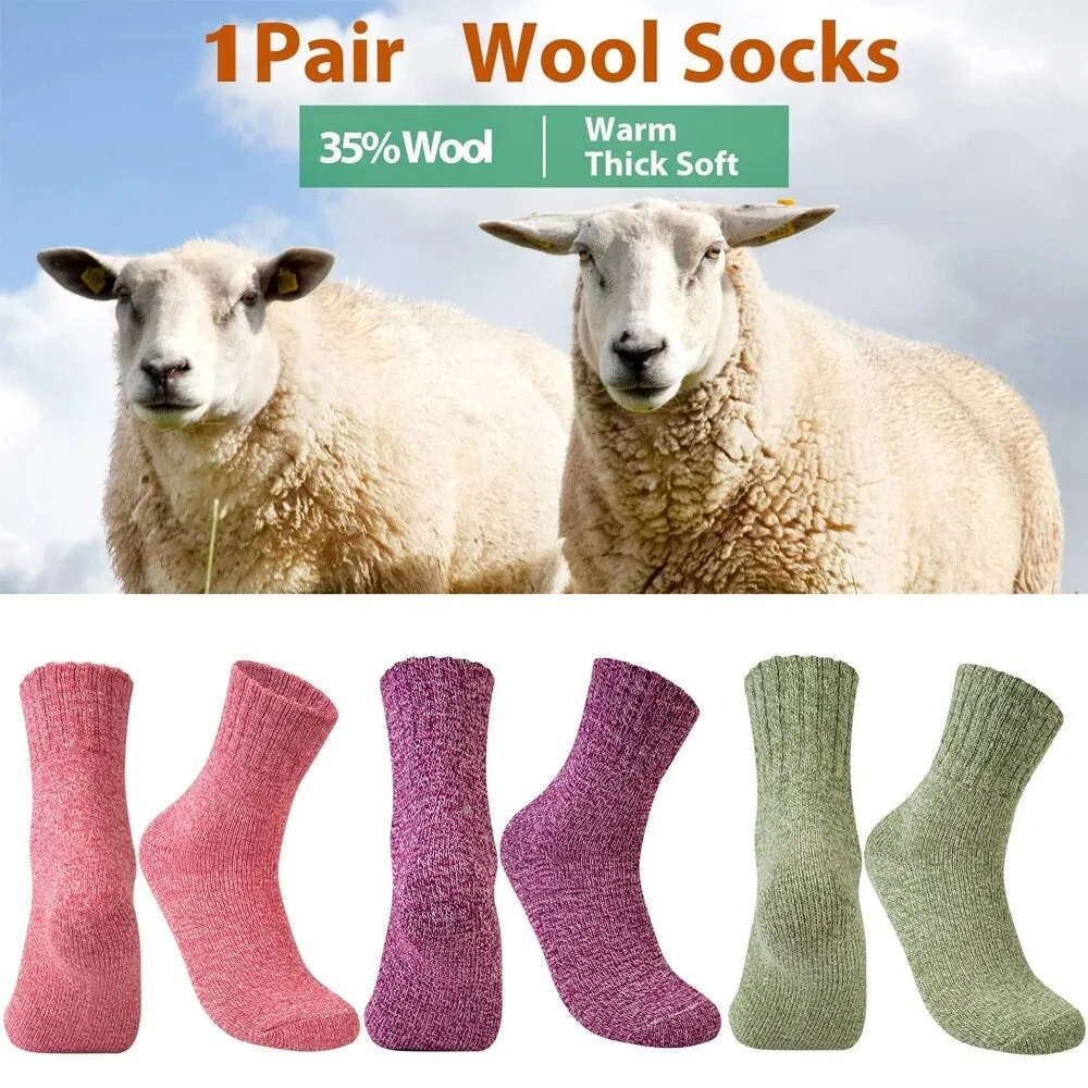 1 Pair Thick Knit Vintage Winter Warm Cozy Crew Socks for Women