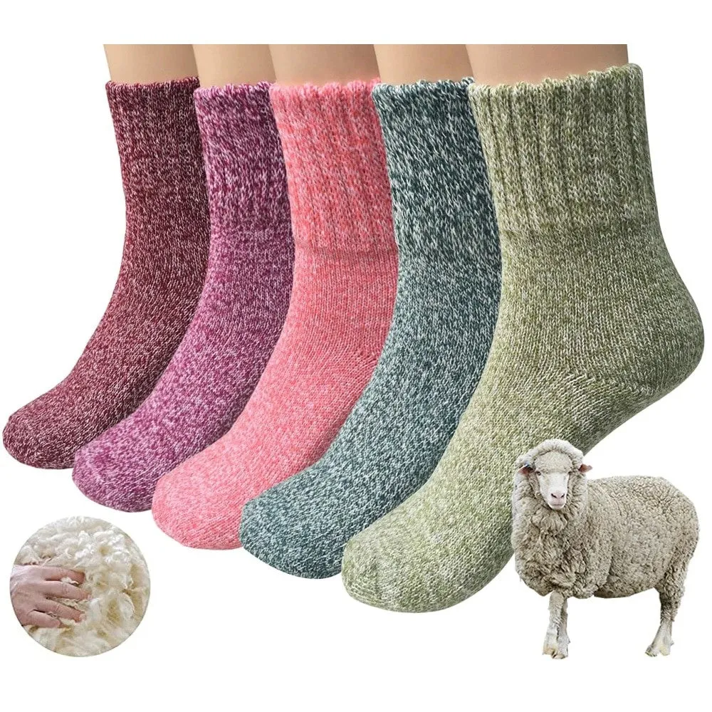 1 Pair Thick Knit Vintage Winter Warm Cozy Crew Socks for Women