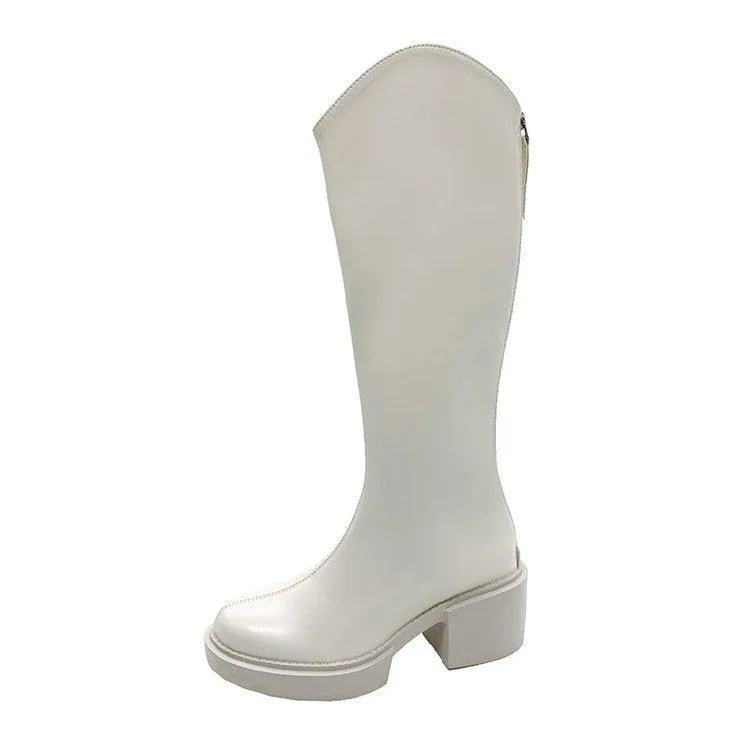 British Style Thick-soled Rear Zipper Chimney Spring And Autumn Boots