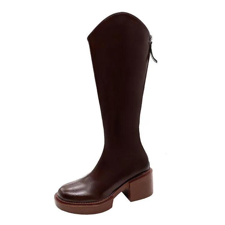 British Style Thick-soled Rear Zipper Chimney Spring And Autumn Boots
