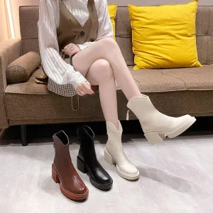 British Style Thick-soled Rear Zipper Chimney Spring And Autumn Boots