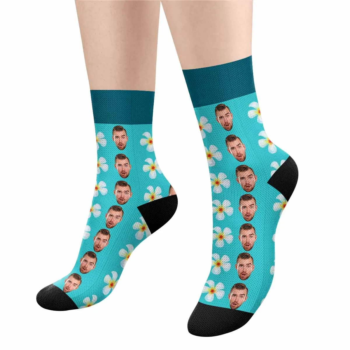 Custom Face Flower Blue Socks