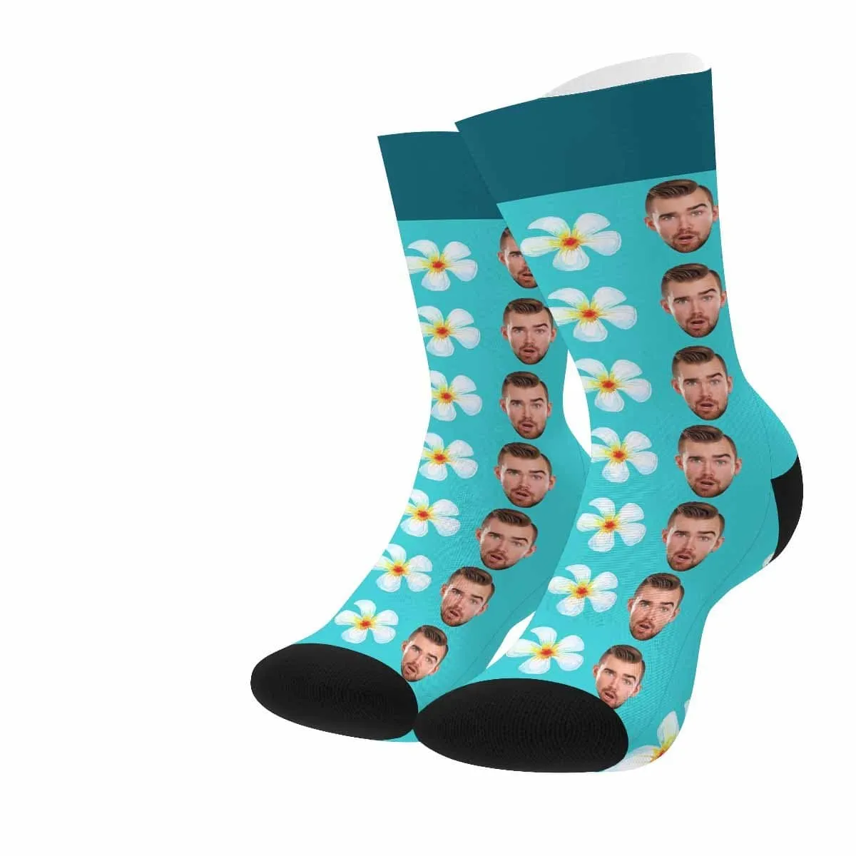 Custom Face Flower Blue Socks