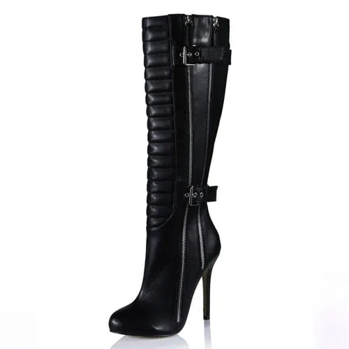 Double Side Belt Buckle High Heel Boots