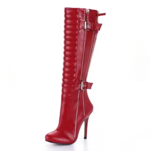Double Side Belt Buckle High Heel Boots