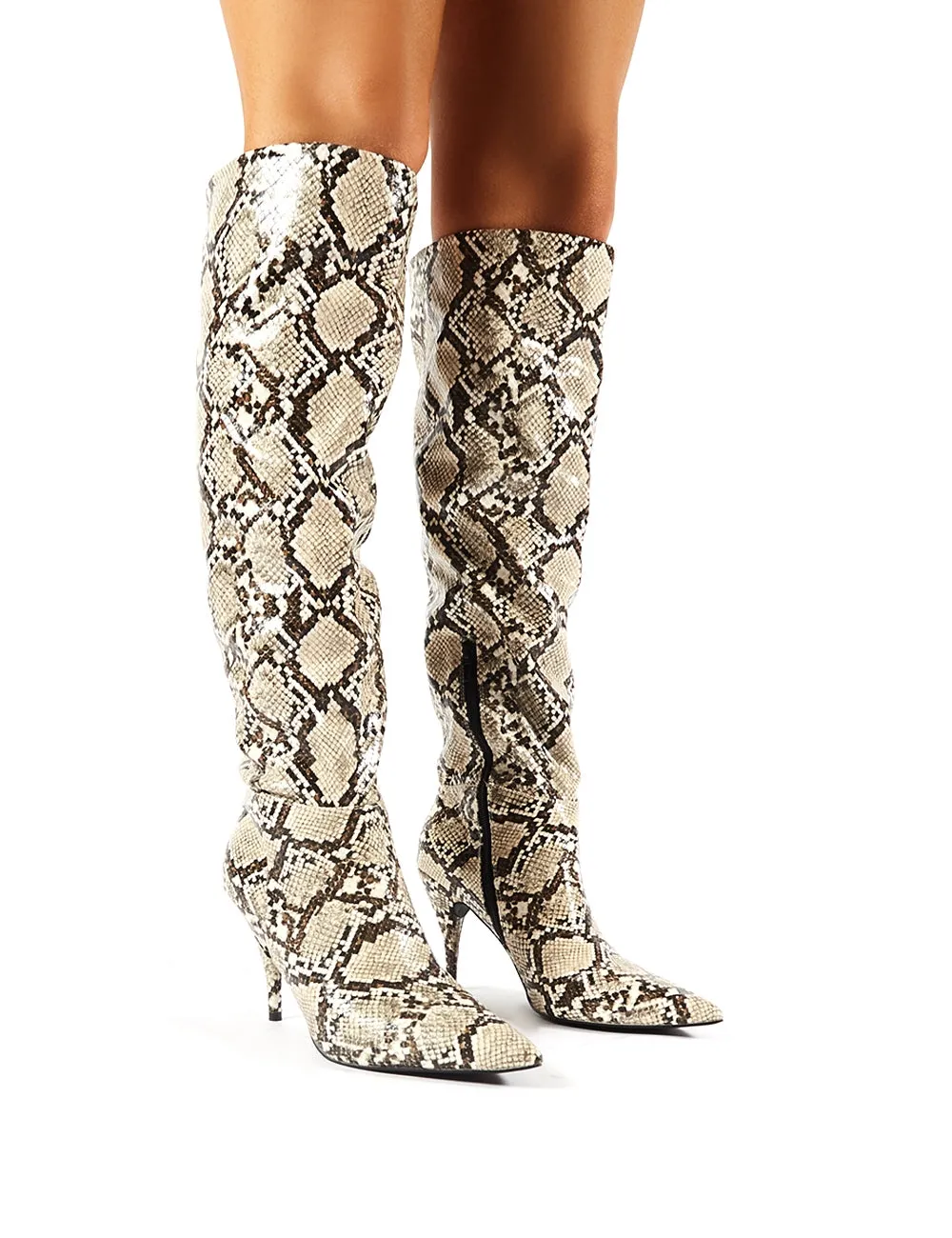 Nicole Snakeskin Slouch Knee High Boots