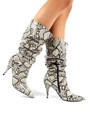Nicole Snakeskin Slouch Knee High Boots