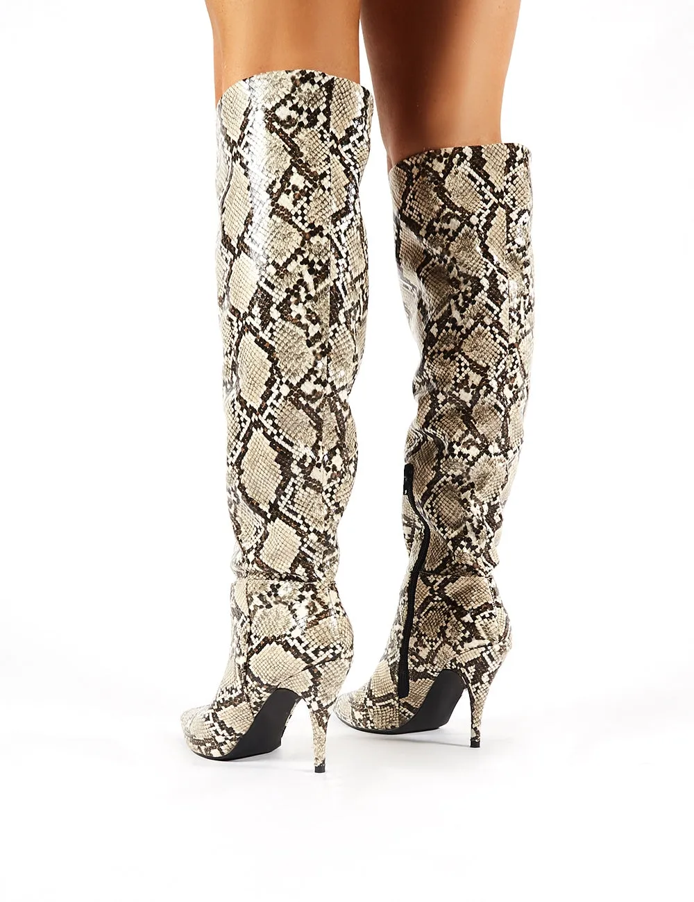 Nicole Snakeskin Slouch Knee High Boots