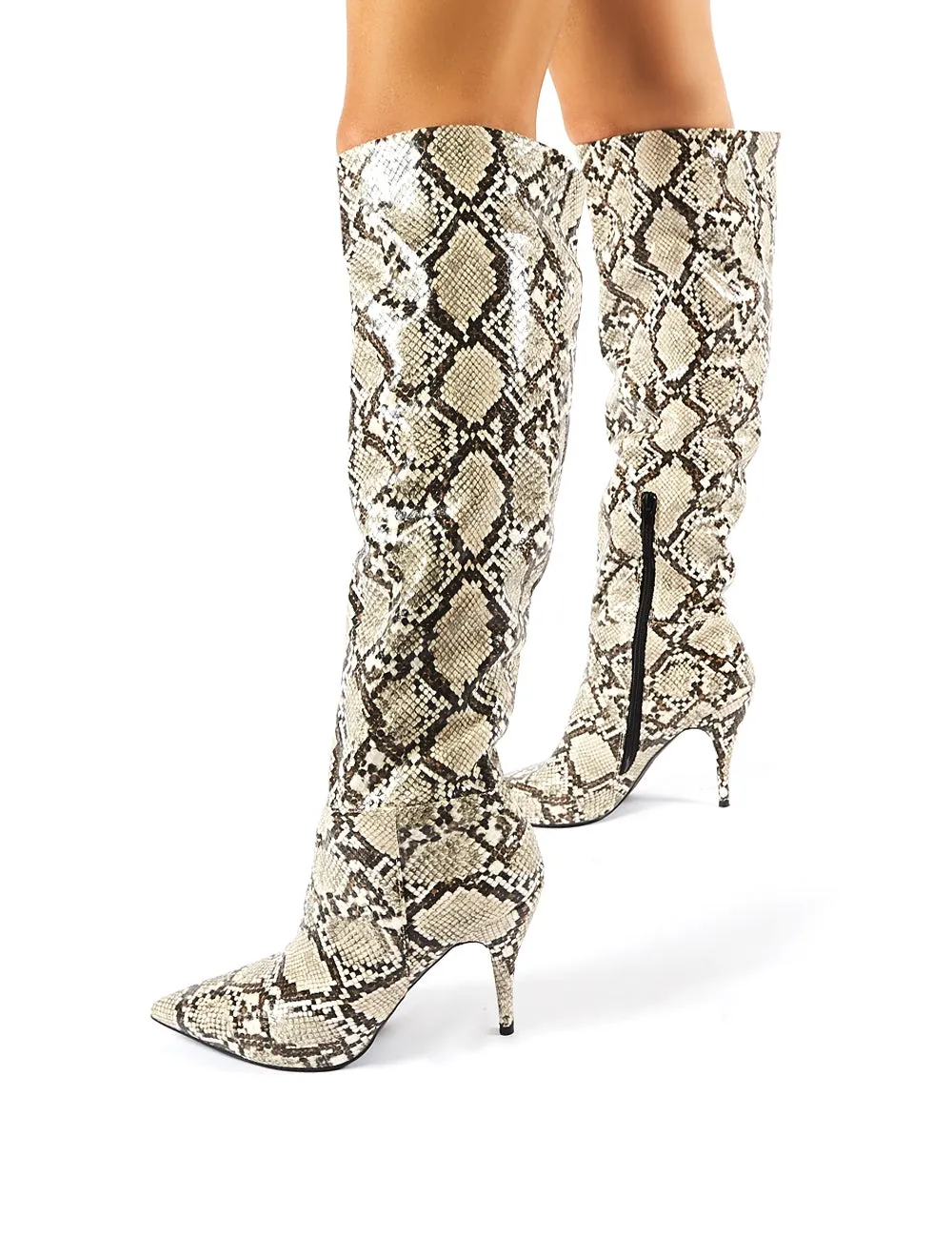 Nicole Snakeskin Slouch Knee High Boots