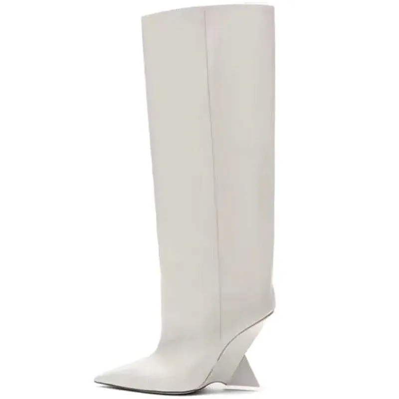 Pre Order:  Geometrical Heel Pointed Knee-High Boots