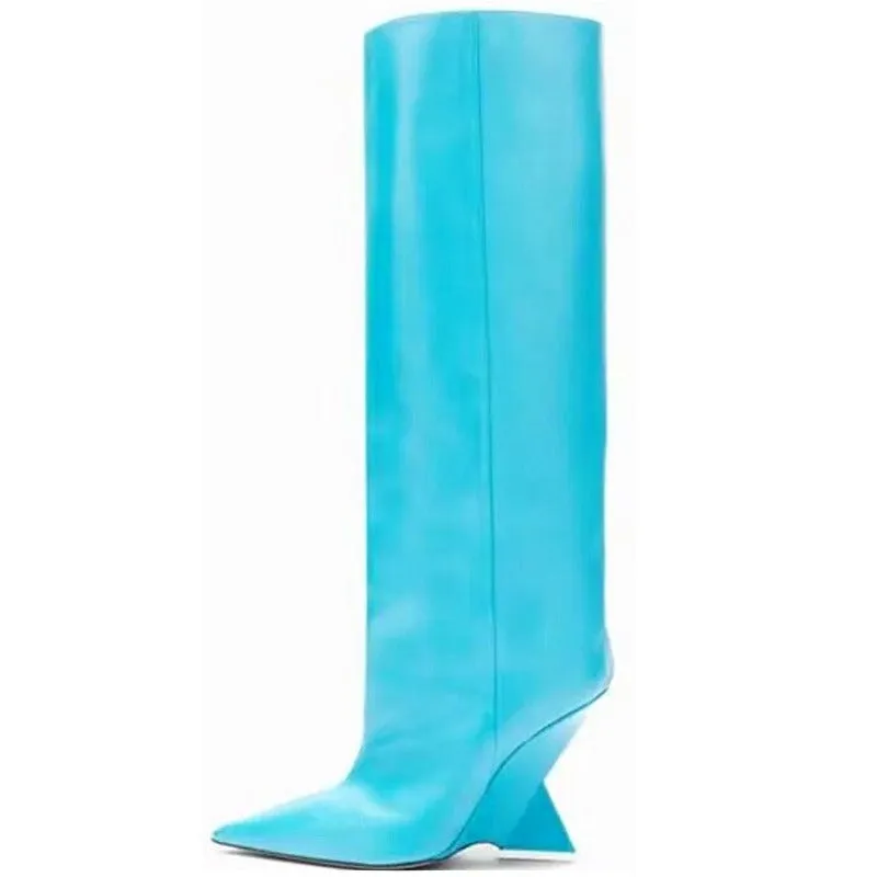 Pre Order:  Geometrical Heel Pointed Knee-High Boots